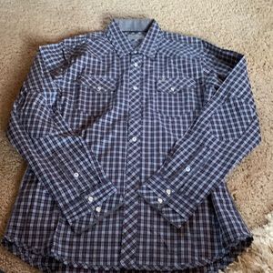 7 Diamonds Mens Shirt; Western Style Detail; button down; Size: L; Navy Plaid